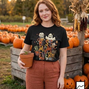 Best Mom Ever Halloween Shirt | Spooky Mama T Shirt | Cute Monster Graphic Tee | Horror Mom Fall Top | Retro Spooky Clothes | Unisex Gift