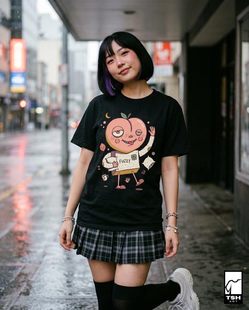 Fuzzy Peach T-Shirt | Lazy Morning Graphic Tee, Sleepy Coffee Lover Unisex Shirt