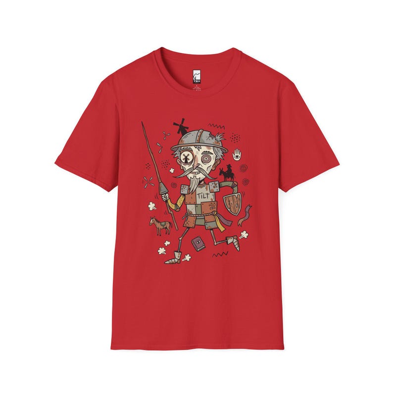 Don Quixote Graphic Tee | Funny Spanish Knight Illustration, Unisex Culture Shirt Red