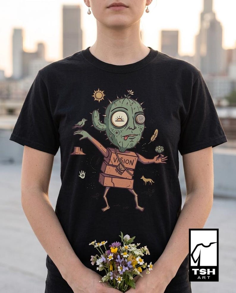 Psychedelic T-Shirt | Peyote Vision Graphic Tee, Desert Shaman Unisex Shirt, Trippy Cactus Gift Her Him