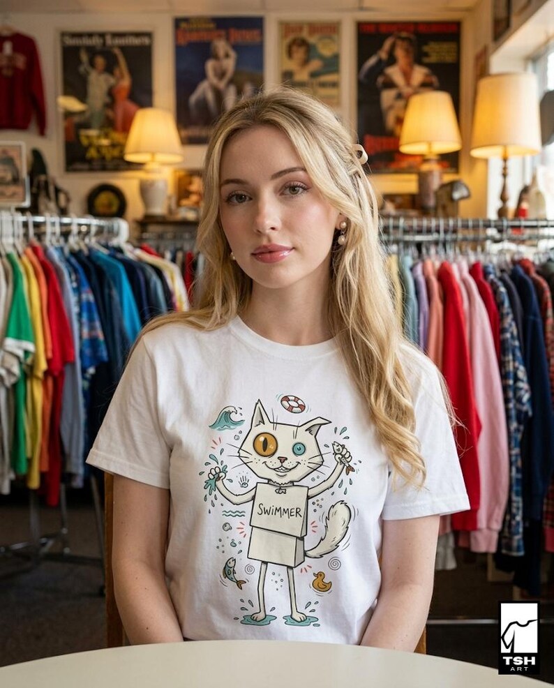 Turkish Van Cat T-Shirt | Funny Swimming Cat Graphic Tee, Water Loving Cat Unisex Shirt, Cat Lover Gift