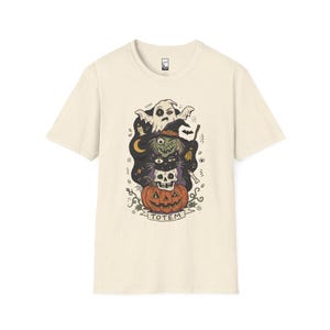 Halloween Witch Shirt | Black Cat Ghost Tee | Jack O Lantern Graphic Tee | Creepy Skull T Shirt | Retro Spooky Season Tee | Unisex Gift Natural