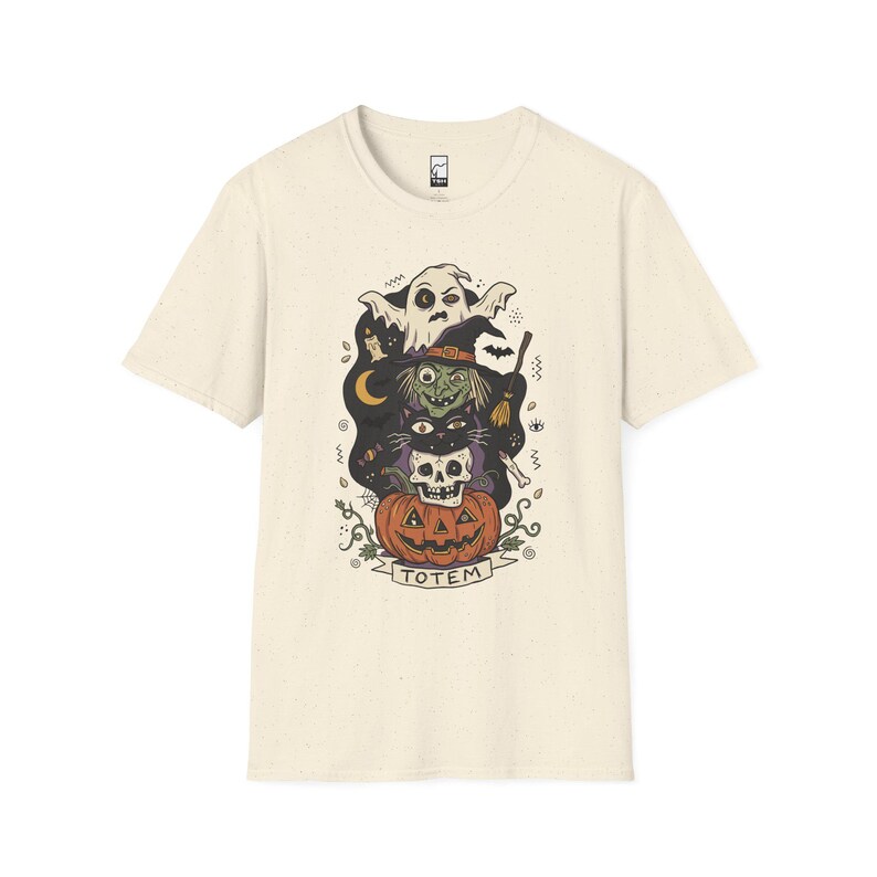 Halloween Witch Shirt | Black Cat Ghost Tee | Jack O Lantern Graphic Tee | Creepy Skull T Shirt | Retro Spooky Season Tee | Unisex Gift Natural