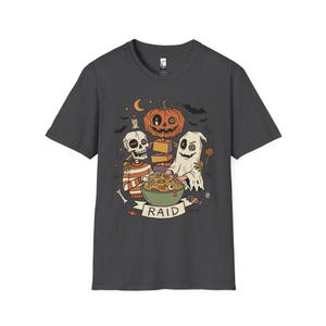 Vintage Halloween Shirt | Skeleton Ghost T Shirt | Spooky Candy Bowl Tee | Pumpkin Trick Or Treat Tee | Retro Spooky Tee | Unisex Gift Dark Heather