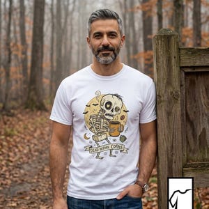 Dead Before Coffee Shirt | Skeleton Coffee T Shirt | Funny Coffee Lover Tee | Caffeine Skull Graphic Tee | Retro Coffee Tee | Unisex Gift