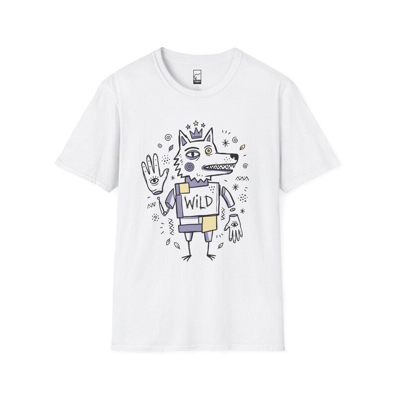 Wild Wolf Graphic Tee | Boho Folk Art, Indie Lowbrow Unisex Shirt White
