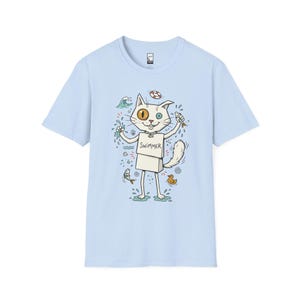 Turkish Van Cat Swimming Graphic Tee | Funny Water Loving Unisex Shirt Light Blue