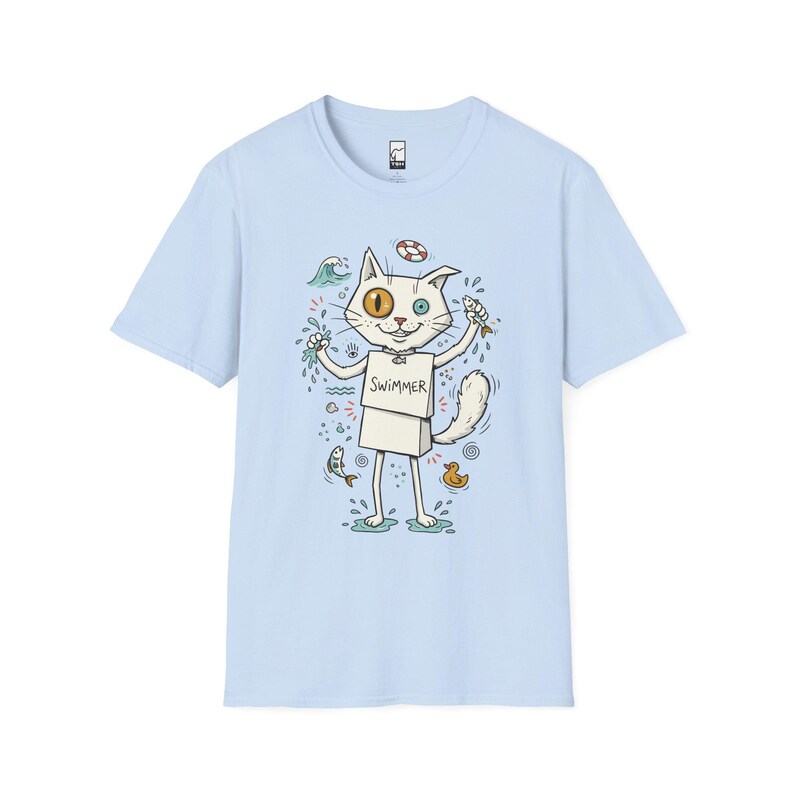 Turkish Van Cat Swimming Graphic Tee | Funny Water Loving Unisex Shirt Light Blue