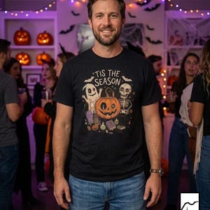 Tis The Season Halloween Shirt | Spooky Ghost T Shirt | Cute Pumpkin Graphic Tee | Retro Horror Fall Top | Gothic Cat Clothes | Unisex Gift