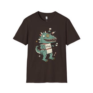 Funny RAWR T-Rex Shirt | Retro Dinosaur Graphic Tee, Kids Unisex Apparel Dark Chocolate
