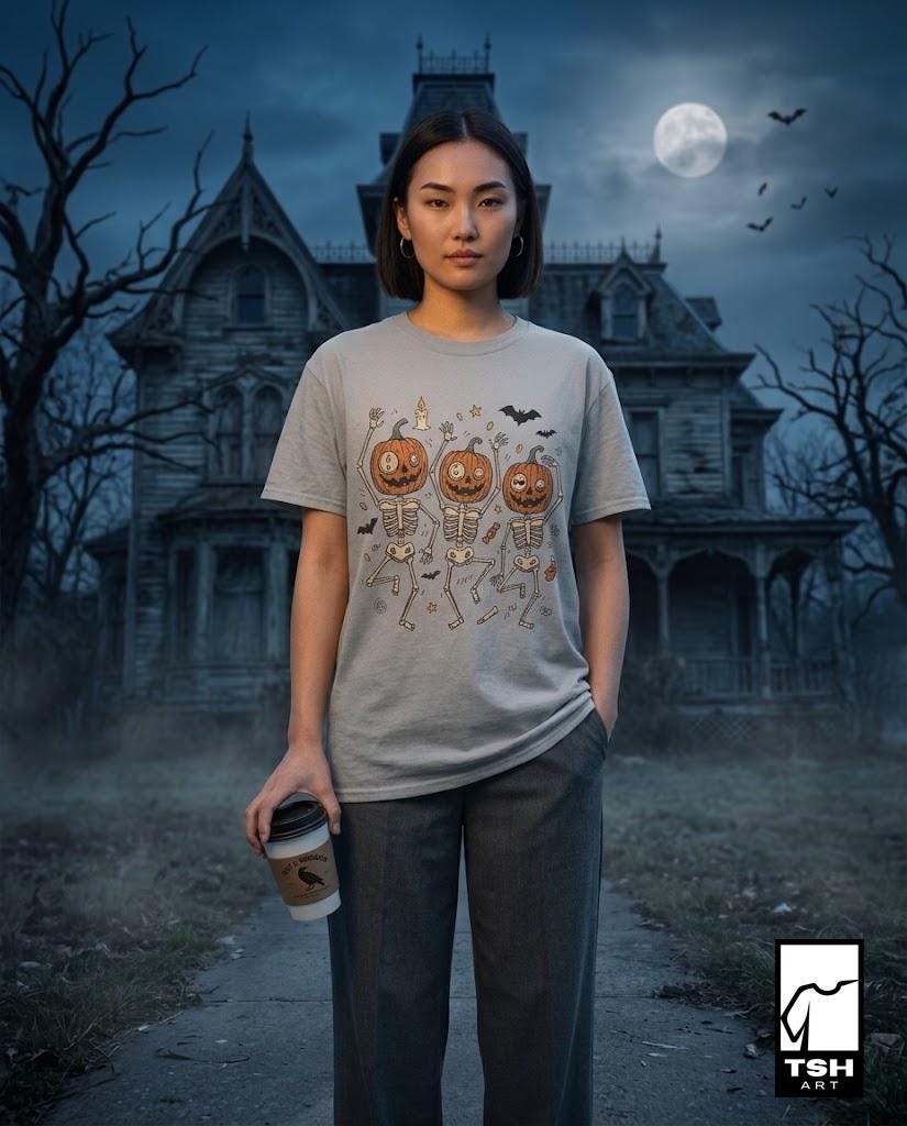 Dancing Pumpkin Skeletons T-Shirt | Halloween Jack-o'-Lanterns