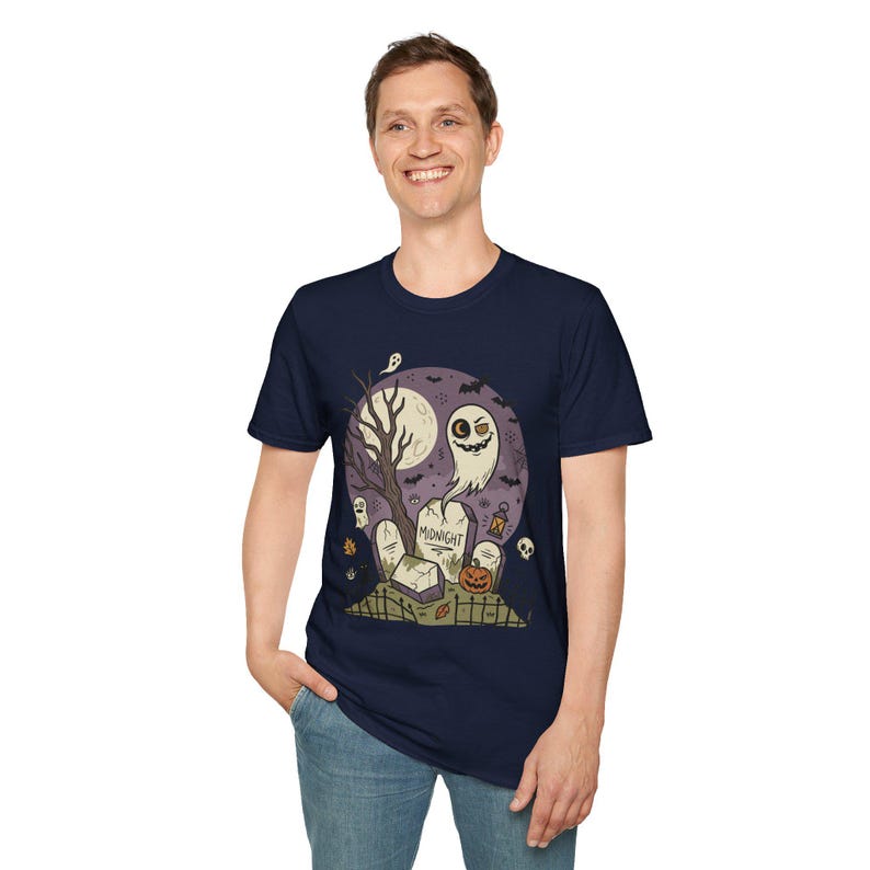 Unisex Graveyard T-Shirt | Spooky Halloween Print | Ghost and Full Moon Graphic Tee | Retro Graveyard T-Shirt image 19