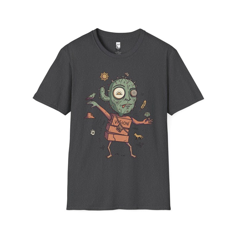 Psykedelisk kaktus-t-shirt | Desert Shaman Vision Quest grafisk t-shirt Dark Heather