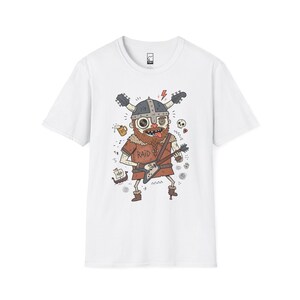 Viking Rocker T-Shirt | Norse Heavy Metal Graphic Tee, Guitarist Unisex Shirt White