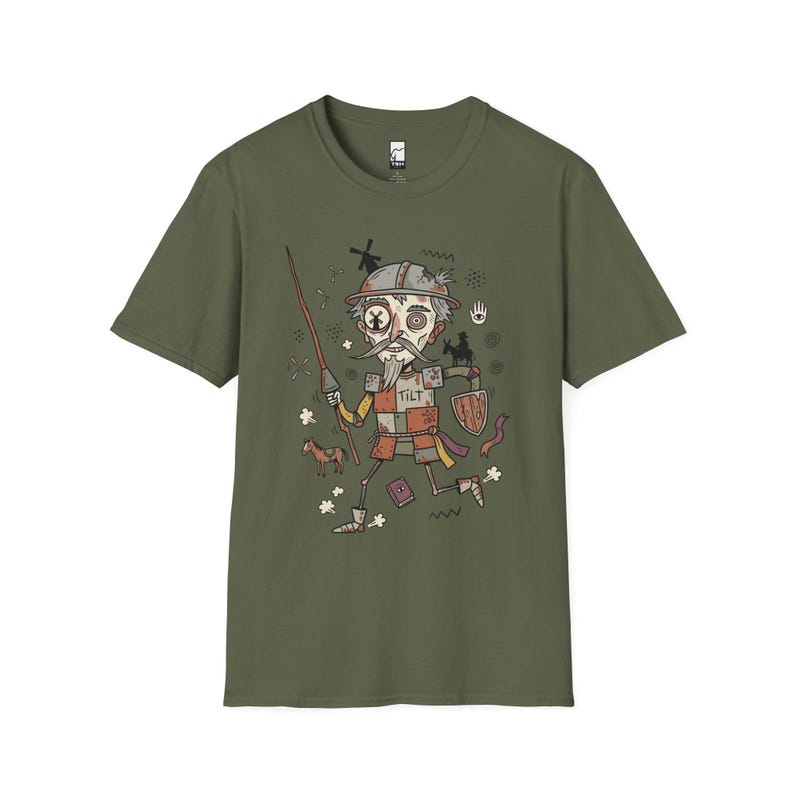 Don Quixote Graphic Tee | Funny Spanish Knight Illustration, Unisex Culture Shirt Military Green