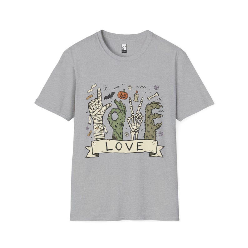 Halloween Love Shirt | Monster Hands T Shirt | Spooky Skeleton Hand Tee | Zombie Mummy Graphic Tee | Cute Creepy Fall Tee | Unisex Gift Sport Grey