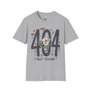 404 Not Found T-Shirt | Funny Developer Error Graphic Tee, Programmer Bug Unisex Shirt Sport Grey