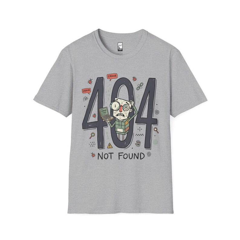404 Not Found T-Shirt | Funny Developer Error Graphic Tee, Programmer Bug Unisex Shirt Sport Grey