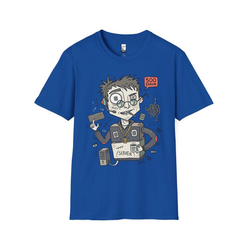 Backend Developer T-Shirt | Funny Server Error, API SQL Programmer Unisex Tee Royal