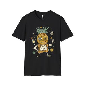 Royal Pineapple King T-Shirt | Funny Tropical Graphic Tee, Hawaiian Vibe Shirt Black