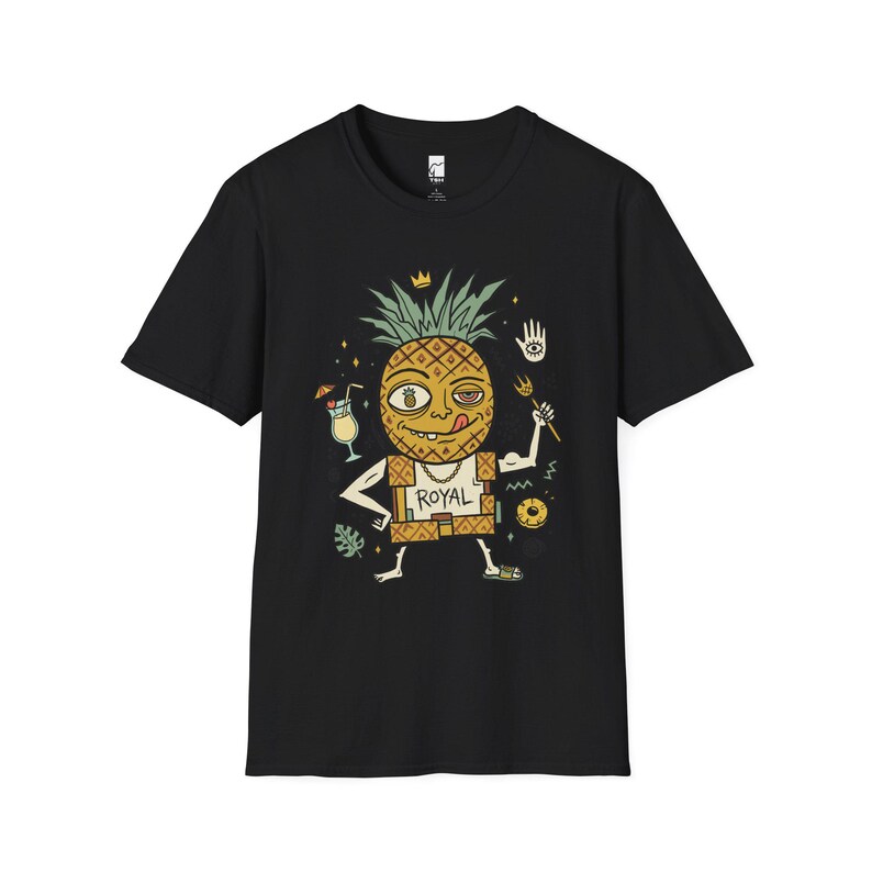 Royal Pineapple King T-Shirt | Funny Tropical Graphic Tee, Hawaiian Vibe Shirt Black