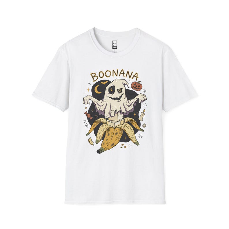 Funny Ghost Banana Shirt | Boonana Halloween T Shirt | Cute Spooky Pun Tee | Pumpkin Moon Graphic Tee | Vintage Halloween Tee | Unisex Gift White