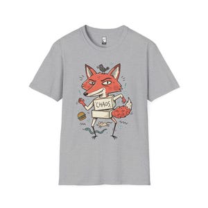 Chaos Fox T-Shirt | Mischievous Fox Illustration, Indie Lowbrow Art Tee Sport Grey