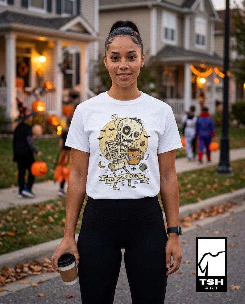 Dead Before Coffee Shirt | Skeleton Coffee T Shirt | Funny Coffee Lover Tee | Caffeine Skull Graphic Tee | Retro Coffee Tee | Unisex Gift