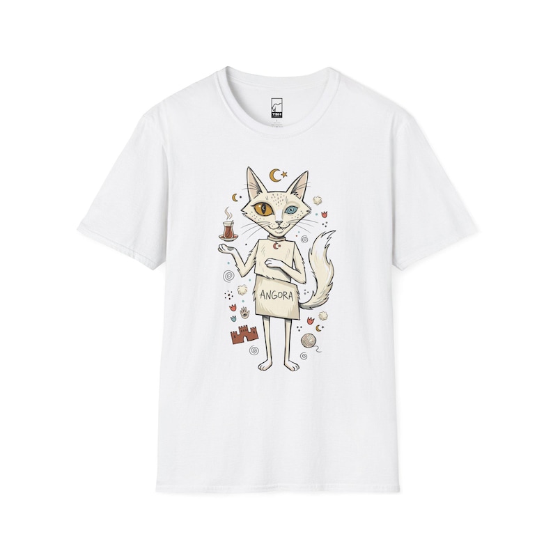 Camiseta turca con estampado de gato de Angora / Camiseta con estampado Ankara, Camiseta unisex de la cultura turca White