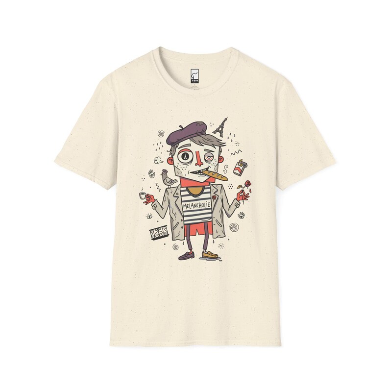 Paris Melancholie T-Shirt | French Ennui Graphic Tee, Parisian Illustration Unisex Shirt Natural