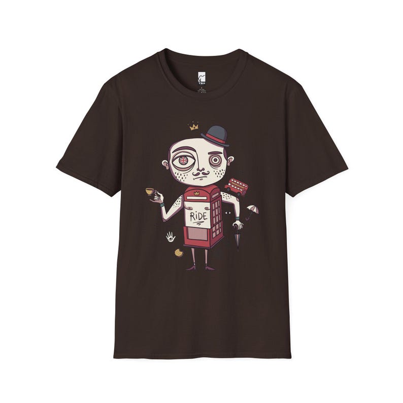 London T-Shirt | British Gentleman Phone Box Graphic Tee, Unisex Shirt Dark Chocolate