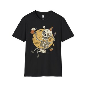Funny Skeleton Shirt | Beer Drinking Tee | Halloween Party T Shirt | Spooky Humor Graphic Tee | Dancing Skeleton Tee | Unisex Gift Black