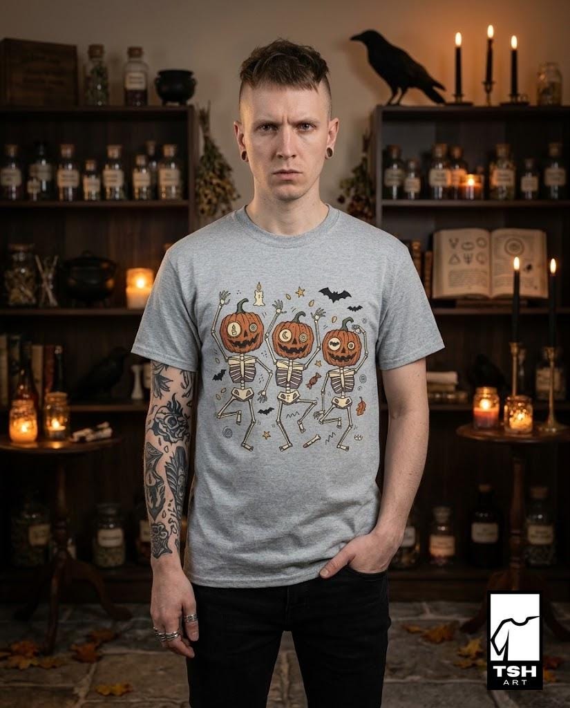 Dancing Pumpkin Skeletons T-Shirt | Halloween Jack-o'-Lanterns