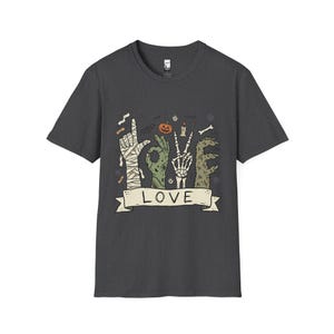 Halloween Love Shirt | Monster Hands T Shirt | Spooky Skeleton Hand Tee | Zombie Mummy Graphic Tee | Cute Creepy Fall Tee | Unisex Gift Dark Heather