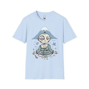 Zen Meditation Graphic Tee | Funny Mount Fuji Unisex Shirt, Japan Gift Light Blue
