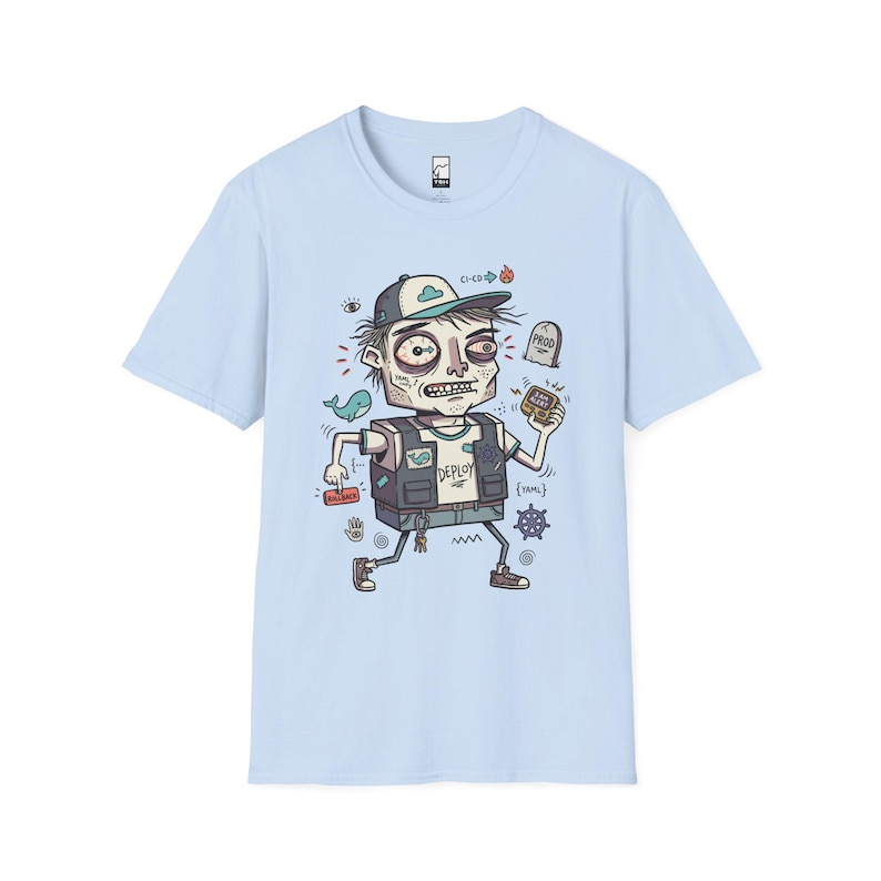 DevOps Engineer T-shirt | Rolig CI CD Deployment Graphic Tee, Sysadmin Coder T-shirt Light Blue