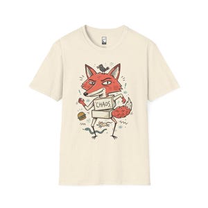 Chaos Fox T-Shirt | Mischievous Fox Illustration, Indie Lowbrow Art Tee Natural