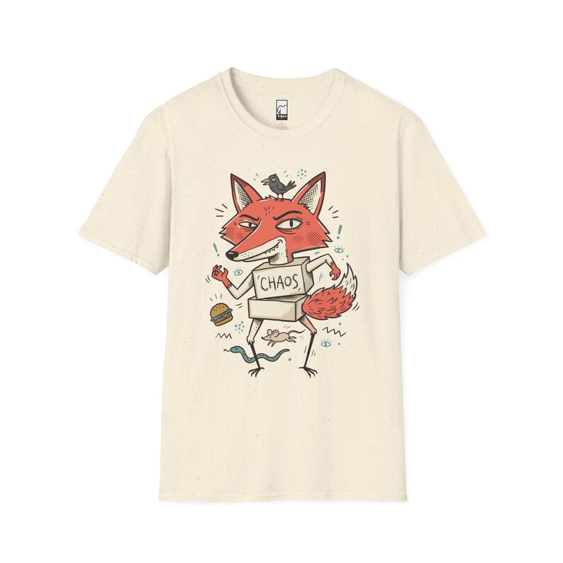 Chaos Fox T-Shirt | Mischievous Fox Illustration, Indie Lowbrow Art Tee Natural