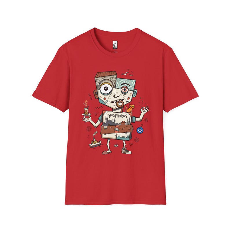 Istanbul Bosphorus Cat Tea Graphic Tee | Turkish Street Cat Unisex Shirt Red