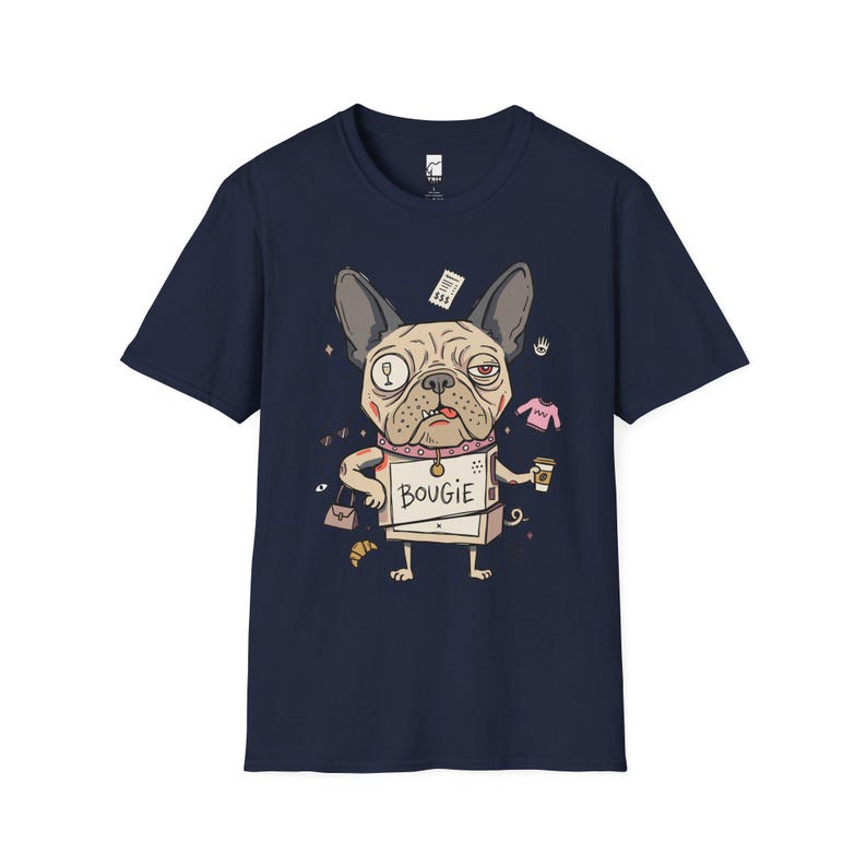 Bougie French Bulldog T-Shirt | Funny Spoiled Dog Mom Graphic Tee Navy