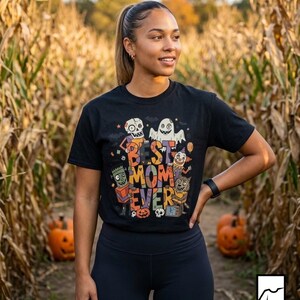 Best Mom Ever Halloween Shirt | Spooky Mama T Shirt | Cute Monster Graphic Tee | Horror Mom Fall Top | Retro Spooky Clothes | Unisex Gift