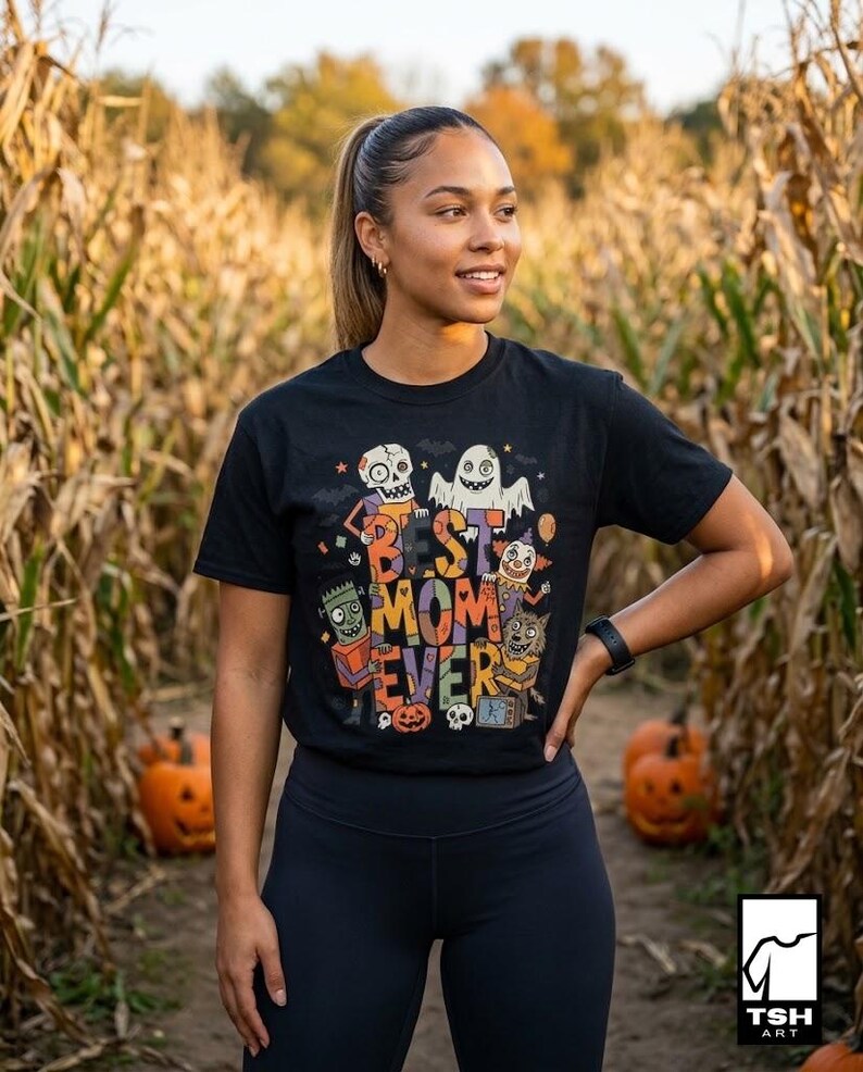 Best Mom Ever Halloween Shirt | Spooky Mama T Shirt | Cute Monster Graphic Tee | Horror Mom Fall Top | Retro Spooky Clothes | Unisex Gift