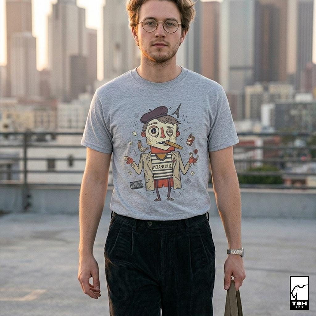 Paris Melancholie T-Shirt | French Ennui Graphic Tee, Parisian Illustration Unisex Shirt