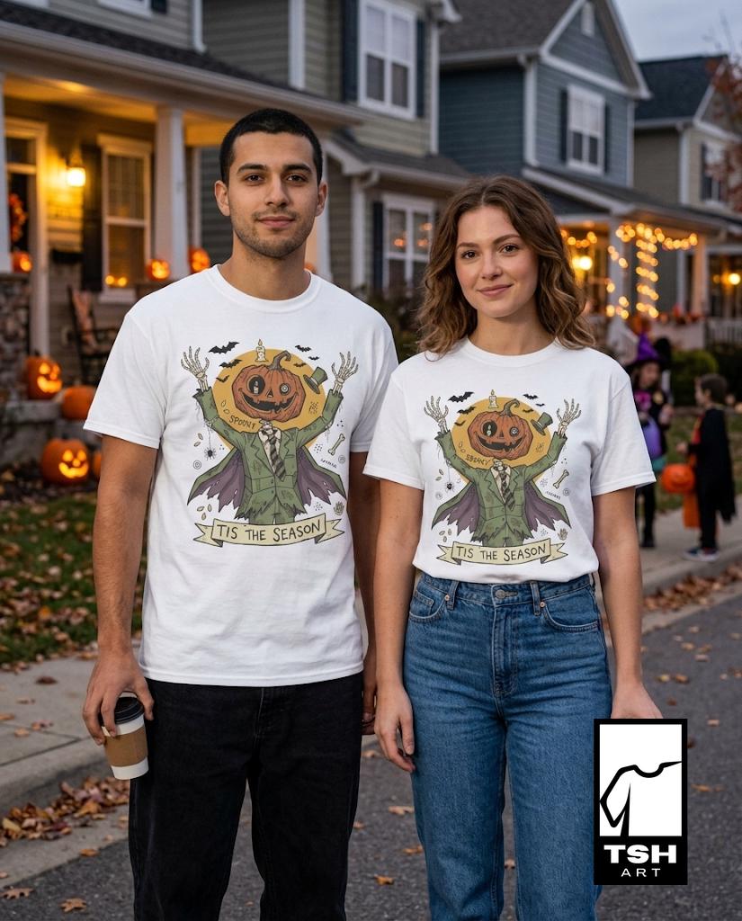 Jack O Lantern Scarecrow Shirt | Spooky Pumpkin Tee | Funny Halloween Graphic Tee | Tis The Season Shirt | Retro Fall Tee | Unisex Gift