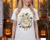 Halloween Cat Ghost Shirt | Funny Witch Cat Tee | Spooky Season Graphic T Shirt | Trick or Treat Costume Top | Cat Mom Gift | Fall Tee