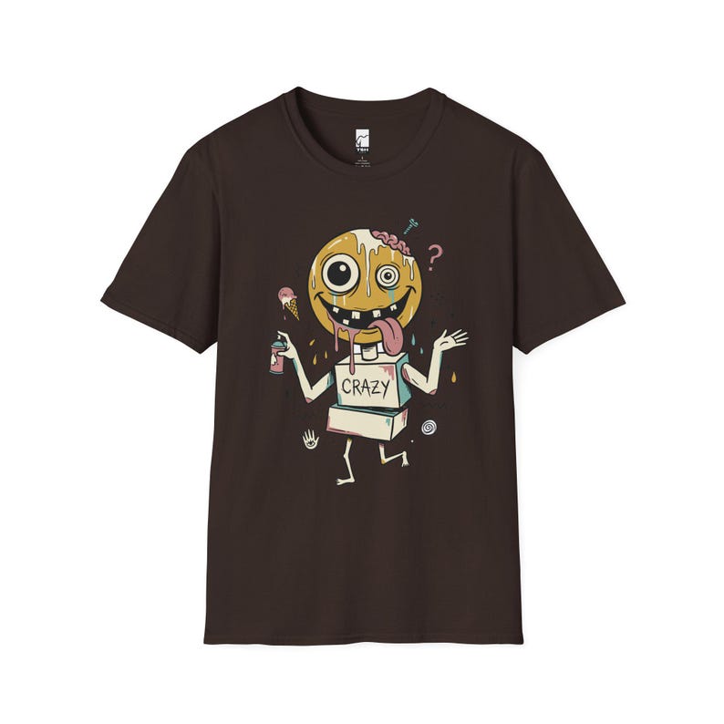 Crazy Drip Smiley T-Shirt | Weirdcore Streetwear Graphic Tee, Y2K Grunge Unisex Shirt Dark Chocolate