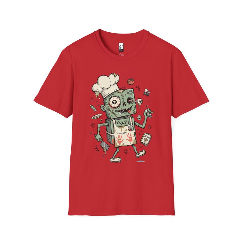 Koszulka Zombie Chef | Koszulka z grafiką Horror Cooking, odzież dla smakoszy na Halloween Red