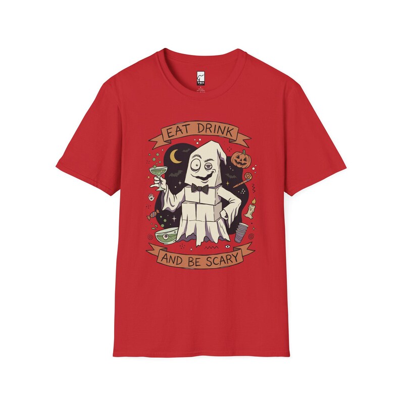 Eat Drink Ghost T-Shirt | Halloween Ghost Cocktail Tee Red