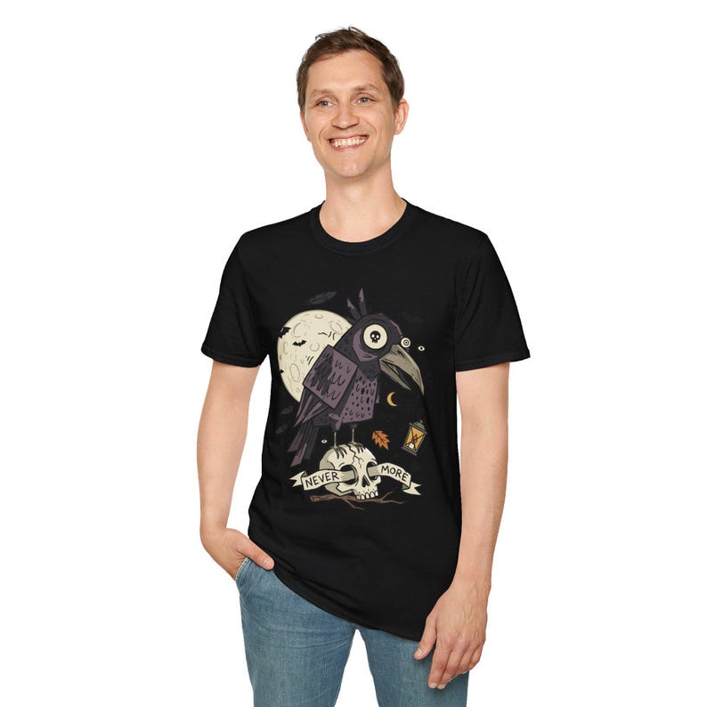 Halloween Raven Skull Shirt | Gothic Crow Graphic Tee | Full Moon T Shirt | Dark Academia Tattoo Flash Top | Spooky Season Fall Gift Tee Bild 19