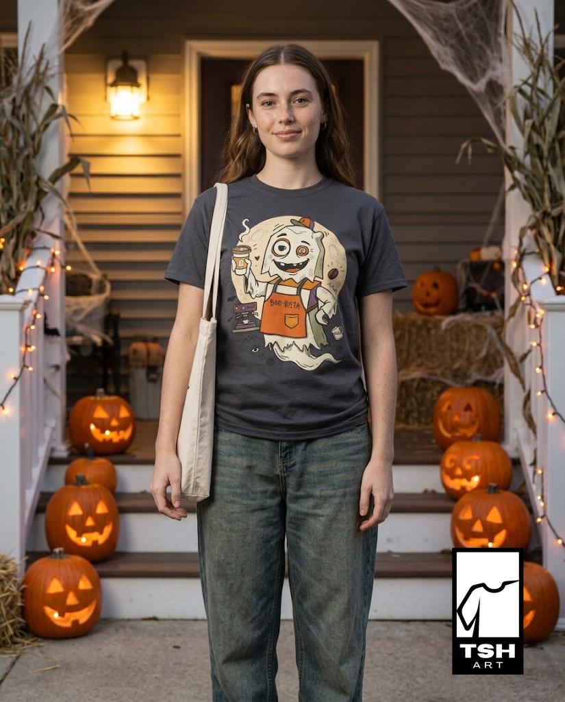 Halloween Ghost Coffee Shirt | Funny Barista Graphic Tee | Boo Rista T Shirt | Spooky Season Coffee Tee | Vintage Spooky Tee | Unisex Gift